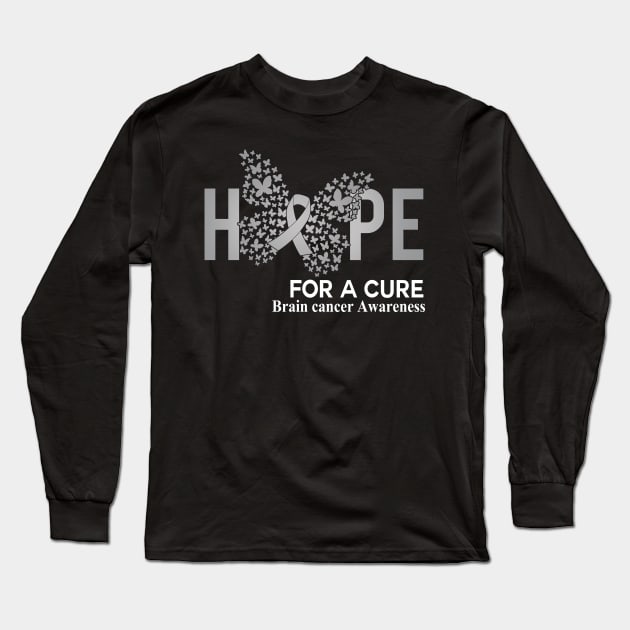 Hope For A Cure Butterfly Gift Brain cancer Long Sleeve T-Shirt by HomerNewbergereq